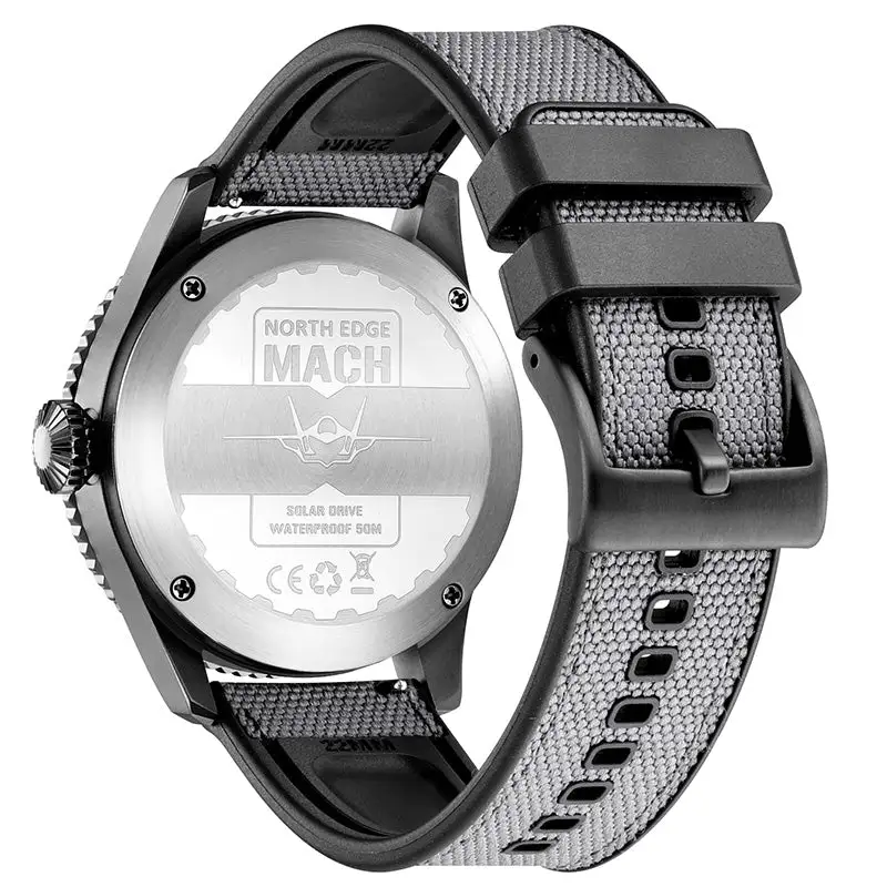 North Edge Quartz watch pilot solar watch with brown strap MACH-Never needs a battery replacement