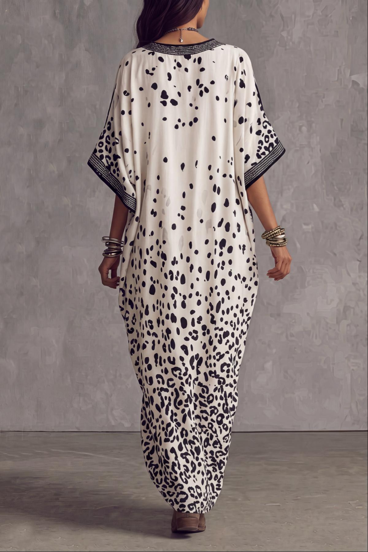 Plunge Neck Leopard Pattern Printed Maxi Dress
