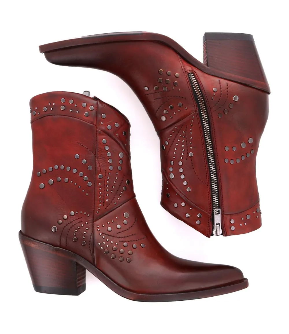 Pointed-Toe Studded Ankle Boots