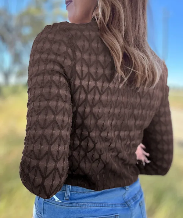 Western Print Stand Neck Mesh Fitted Long Sleeve Top