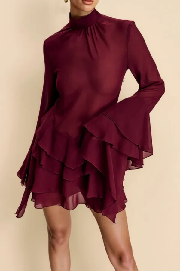 Layered Chiffon Ruffle Elegant Mini Dress