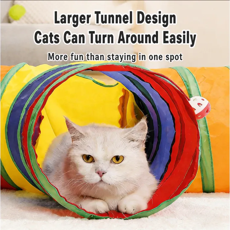 Foldable Rainbow Cat Tunnel Pet Toys With Hanging Balls Dog Toy Mainan Kucing Terowong