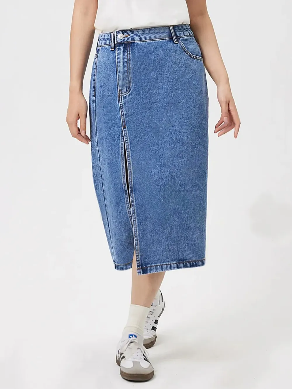 Everyday Denim Pocket Midi Skirt