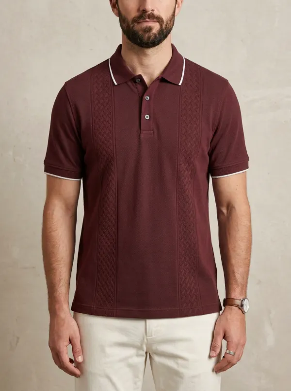 Men's Casual Vintage Braided Texture Pattern Printed Polo Shirt