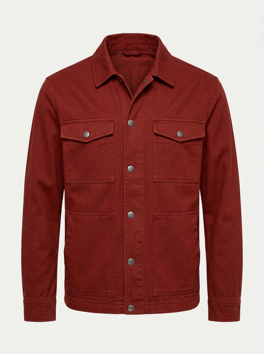Men's Casual Military Style Olive Green Button-Up Utility Jacket