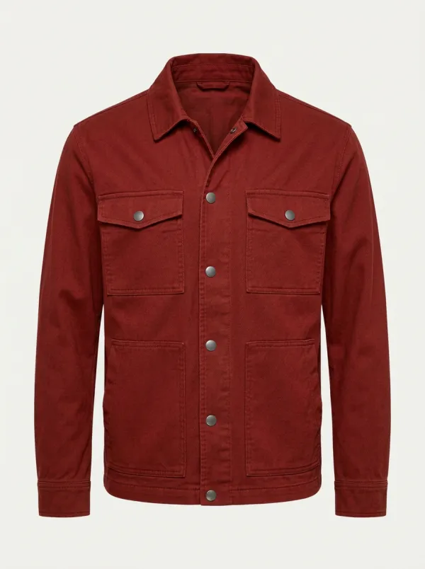 Men's Casual Military Style Olive Green Button-Up Utility Jacket