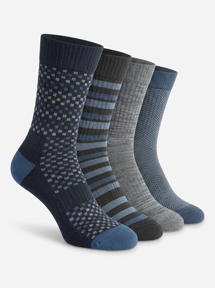 Travel-Ready Geometric Striped Men's Four-Pair Long Socks