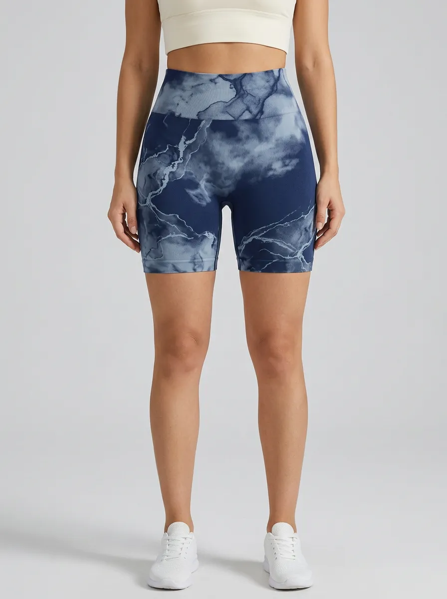 Women's High-Rise Marble-Print Seamless Biker Shorts