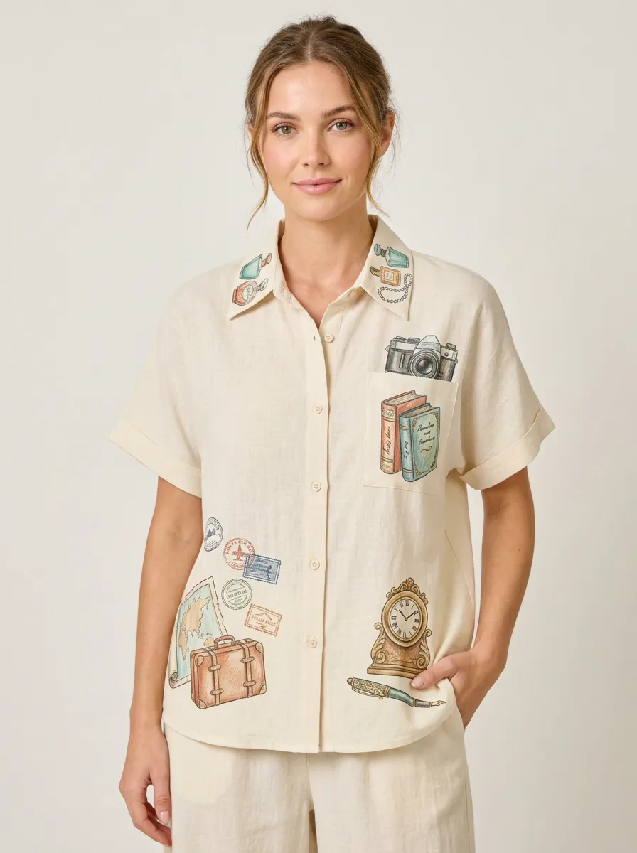 Women's Travel Vintage Objects Graphic Shirt