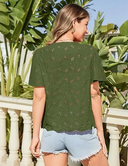 Women's Eyelet Embroidered Tie-Front Blouse