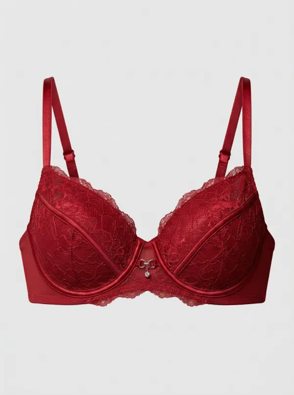 Women's Underwire Floral-Lace Adjustable-Strap Mesh-Panel Bra