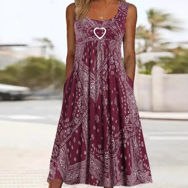 Women's A-Line Sleeveless Paisley Pocketed Maxi Dress