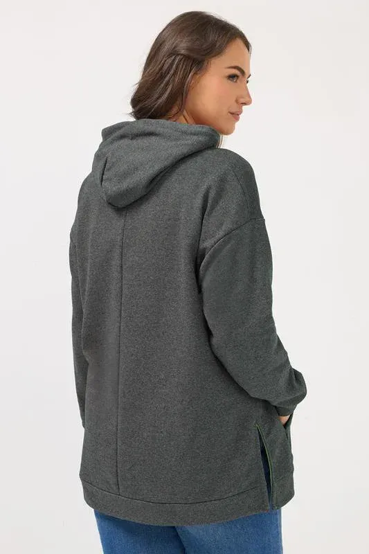 Grey Contrast Lining Hoodie