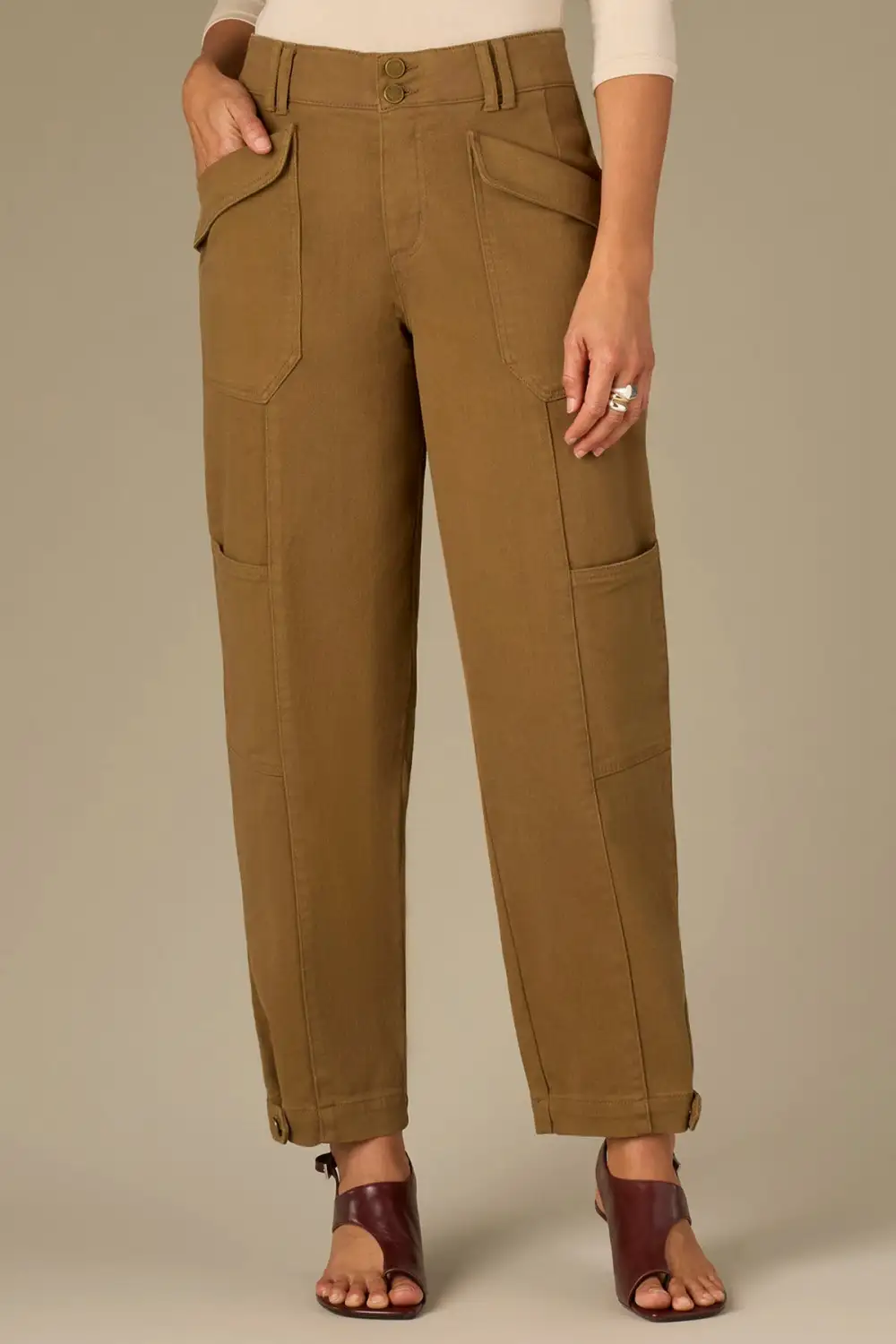 Tapered Utility Petite Pants Buttoned Hem