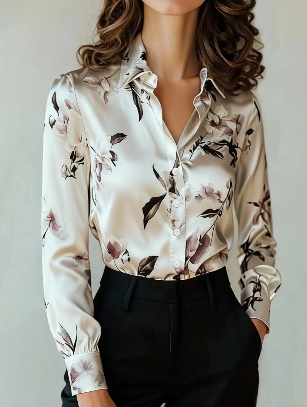 Satin Ink Print Lapel Shirt