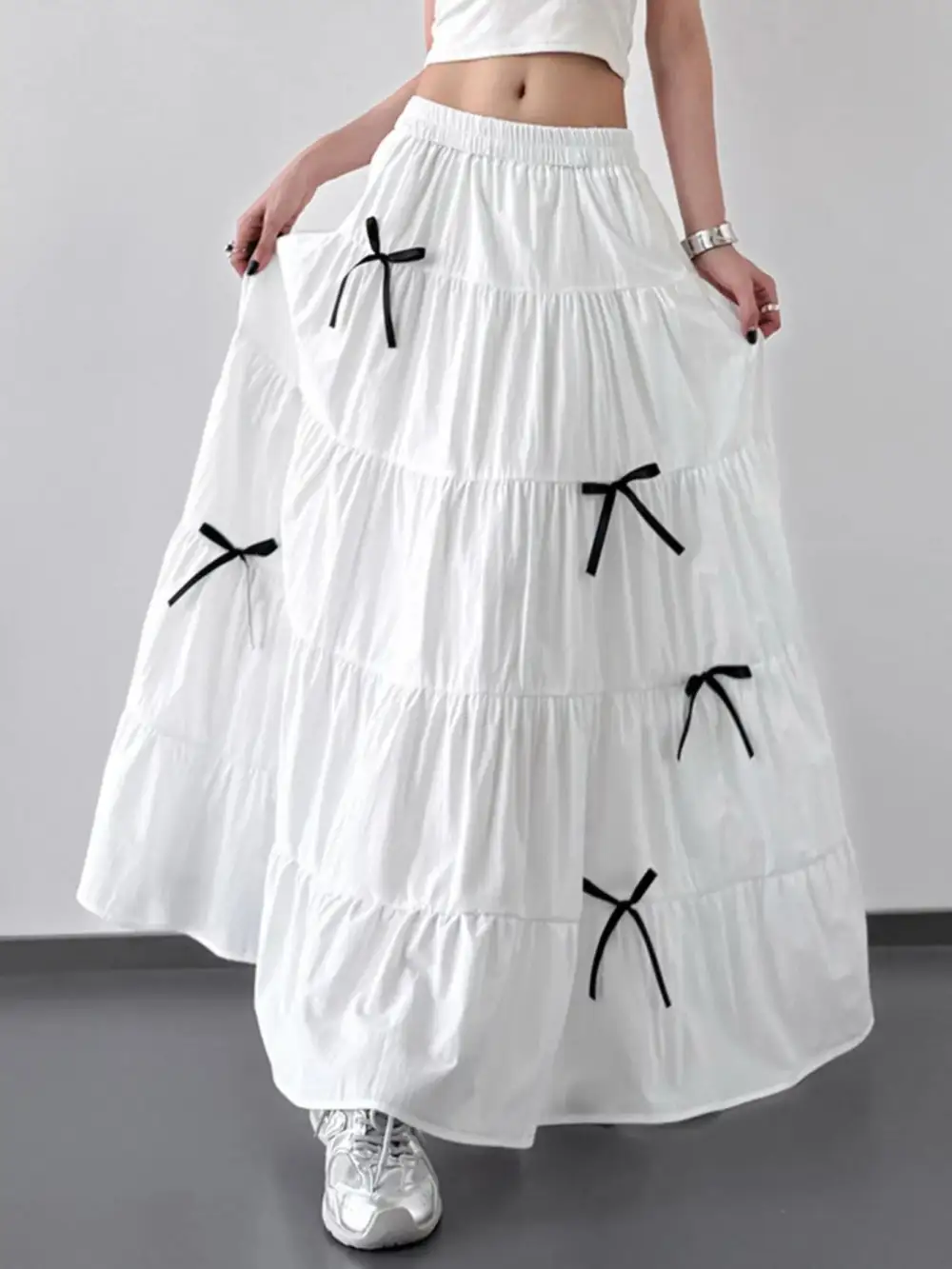 Plain Ruched Tiered Skirt