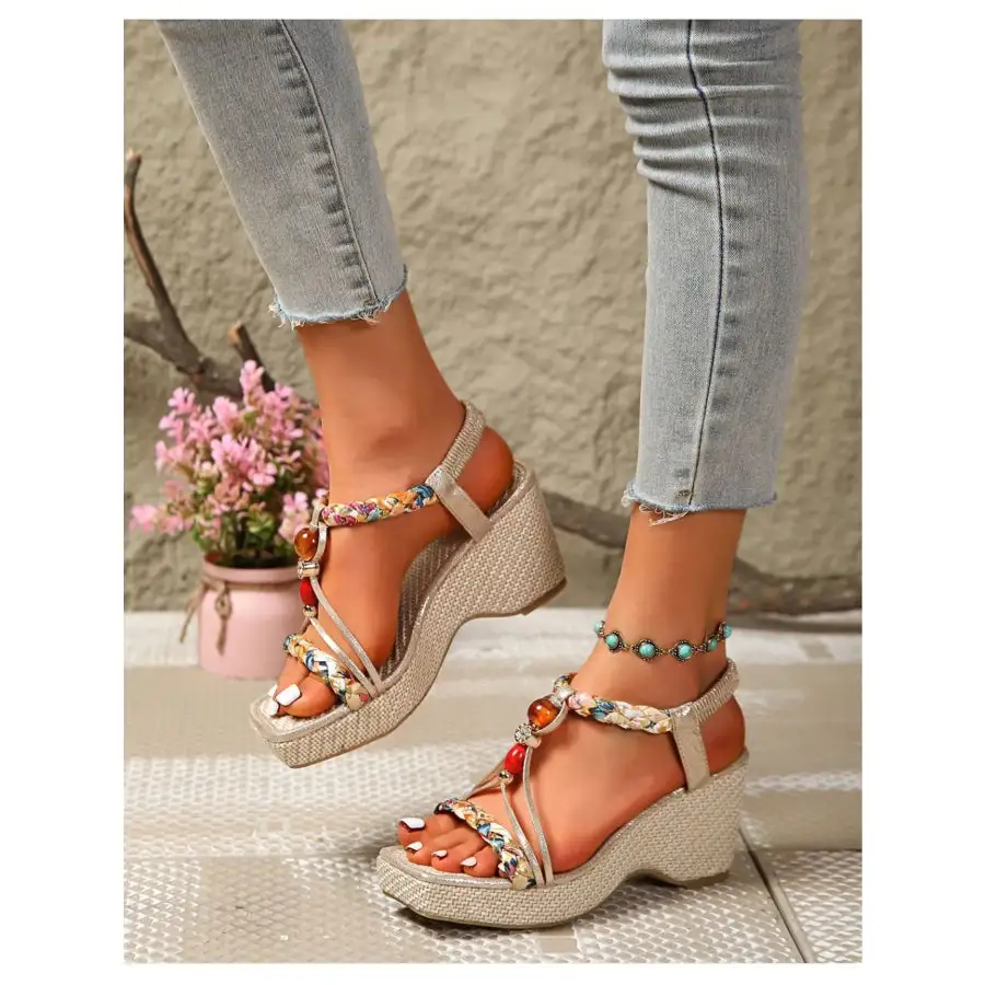 Bohemian Beaded Wedge Sandals