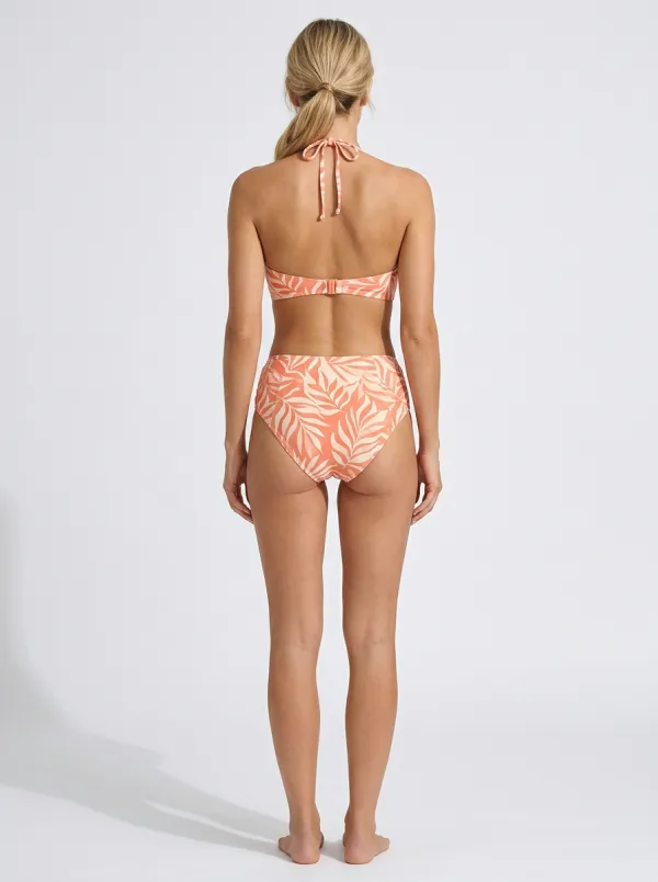 Women's Halter Leaf Coral-Motif Printed Bikini Set