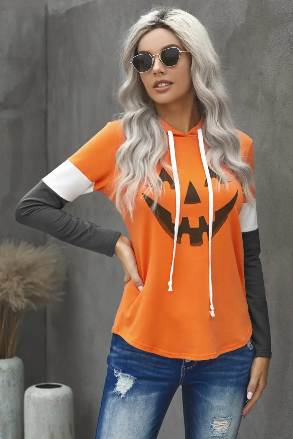 Charcoal Pumpkin Print Hoodie