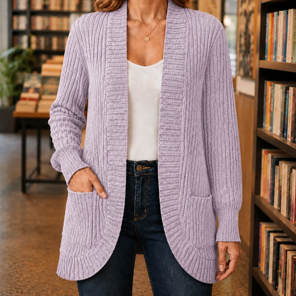 Ribbed Draped Cardigan