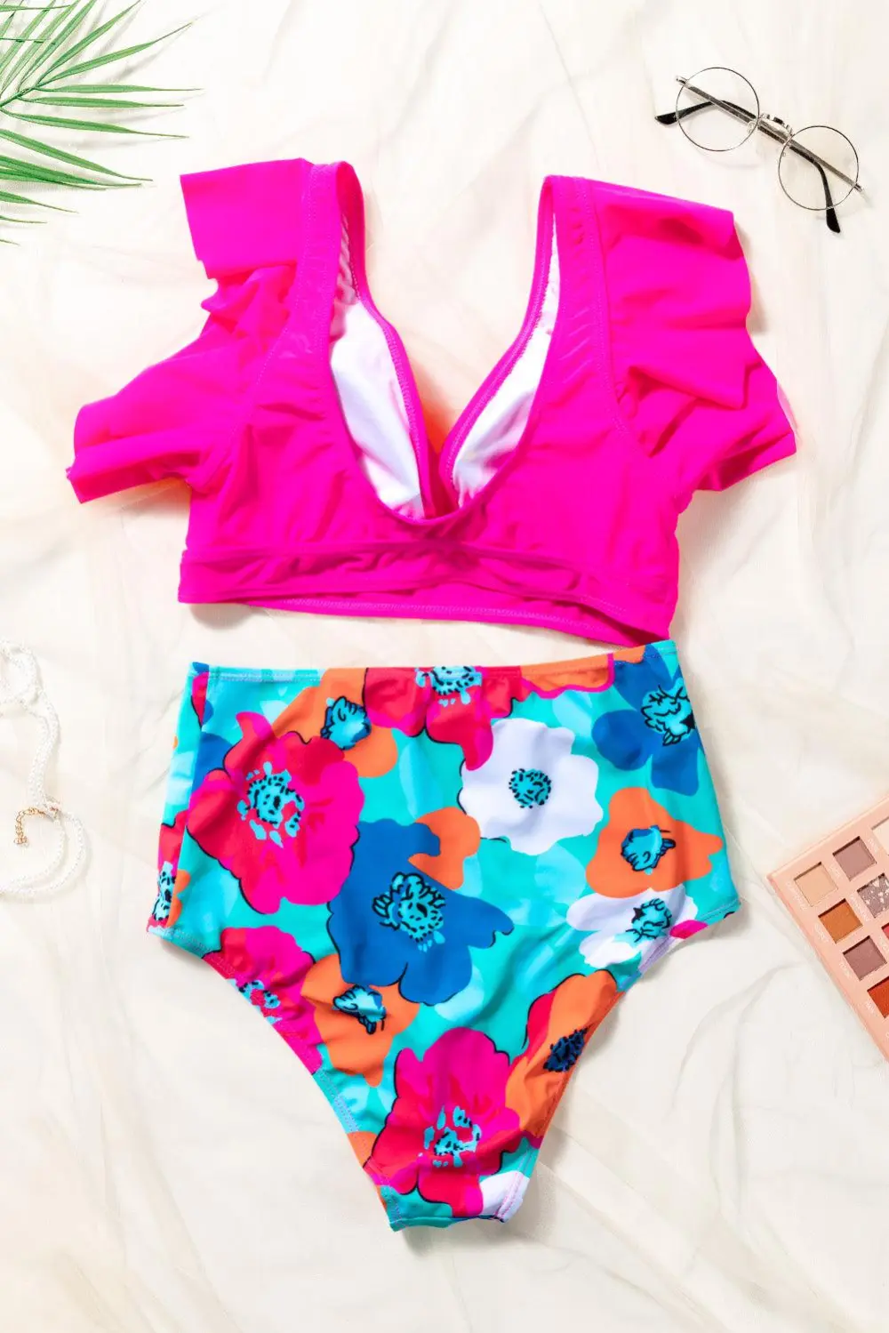 Cropped Top Floral Swimsuit Swim Bottoms
