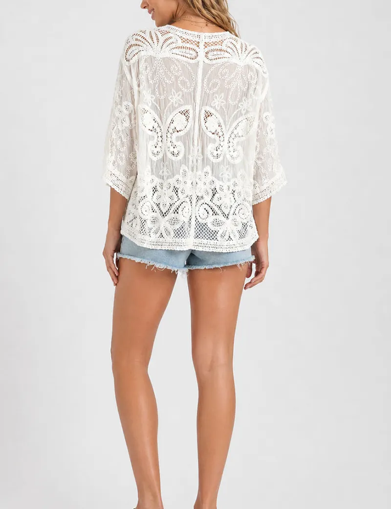 Crochet Embroidered Sleeves Cardigan