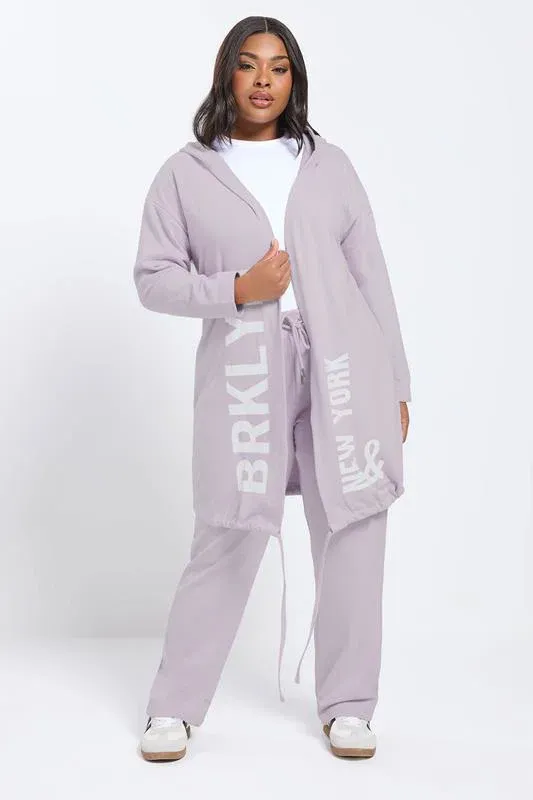 Purple 'BRKLYN' Slogan Longline Hoodie