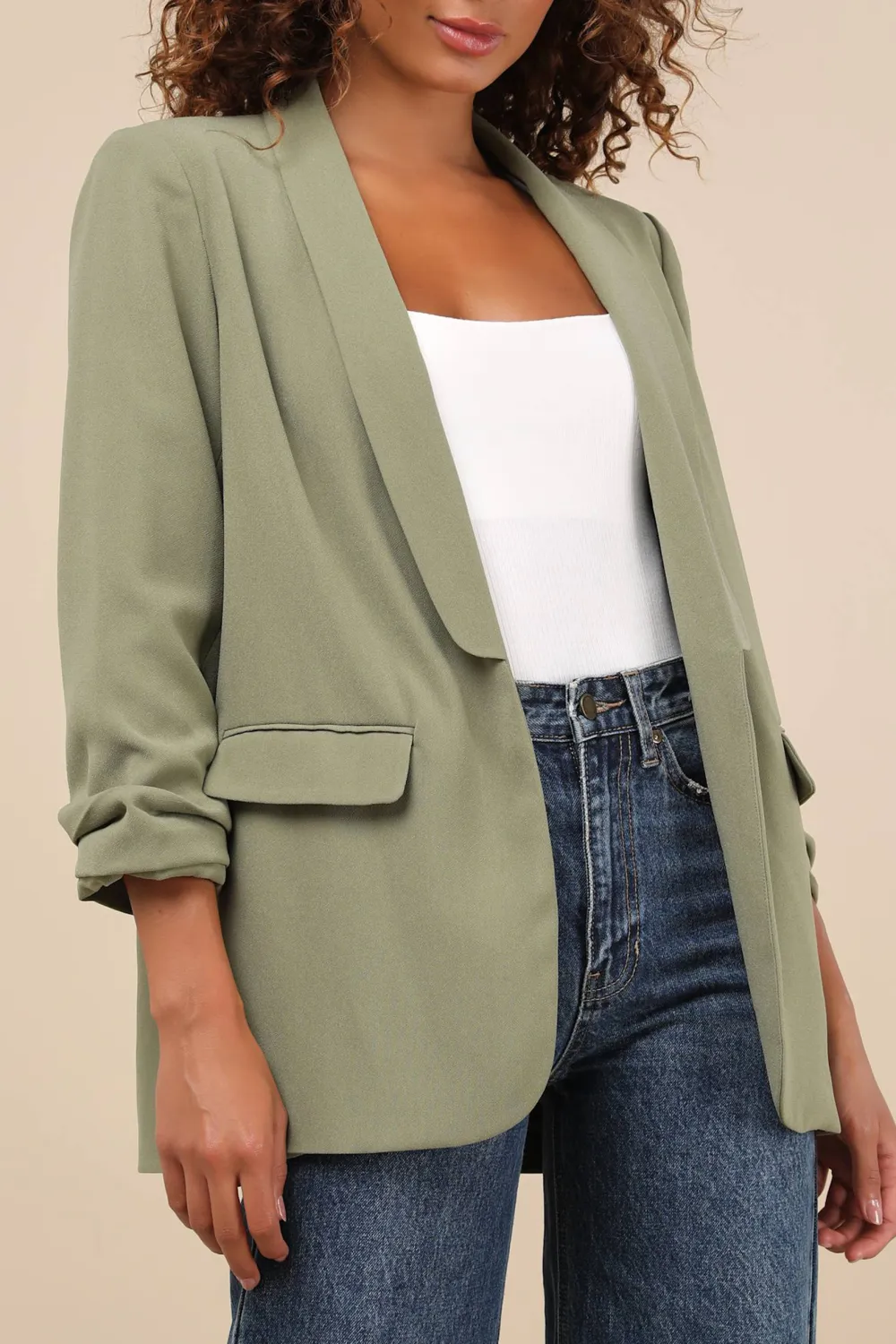 Casual Style Three-Quarter Sleeve Ruched Blazer
