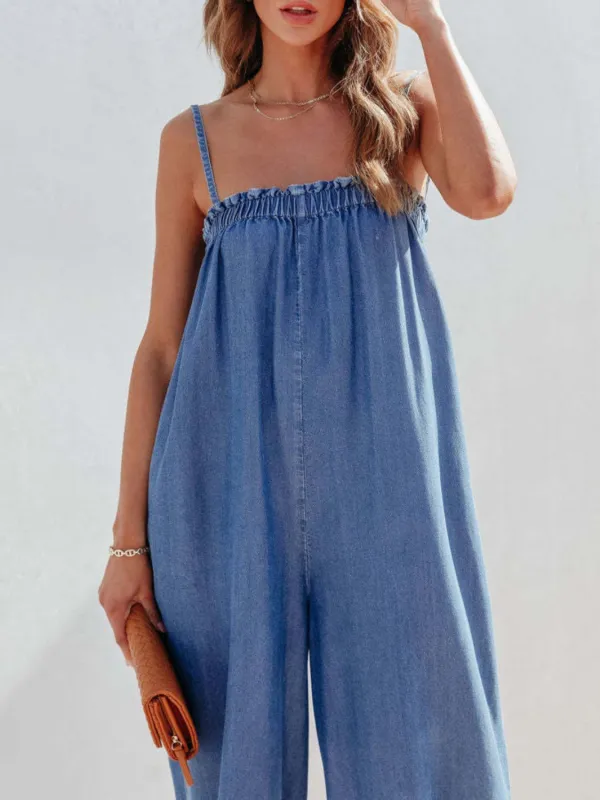 Spaghetti Strap Wide Leg Denim Everyday Accessory