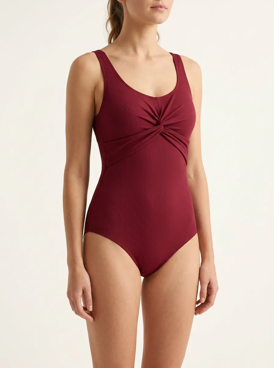 Ribbed Twist-Front One-Piece Swimsuit
