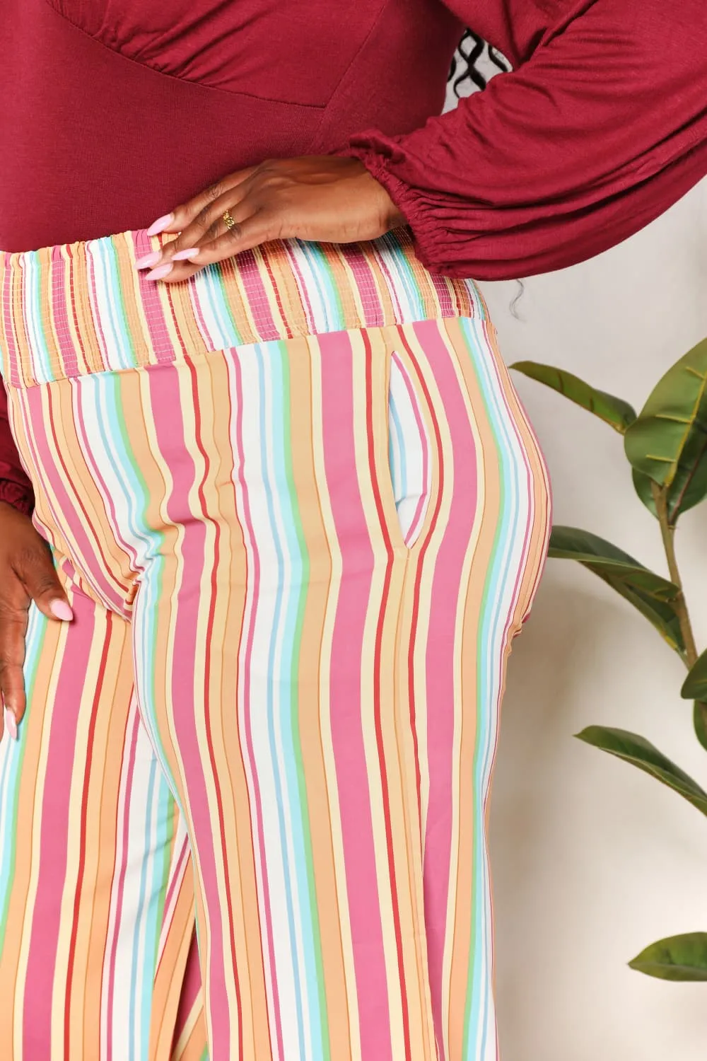Daily Striped Smocked Waist Pants With Pocket