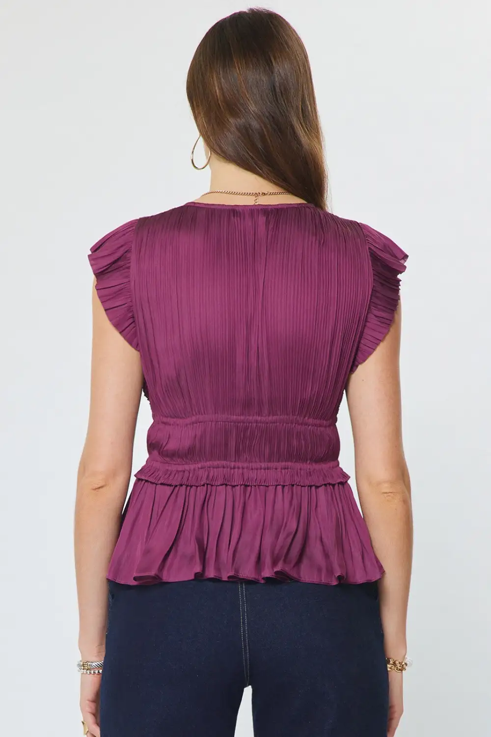 Pleated Peplum Blouse - Berry