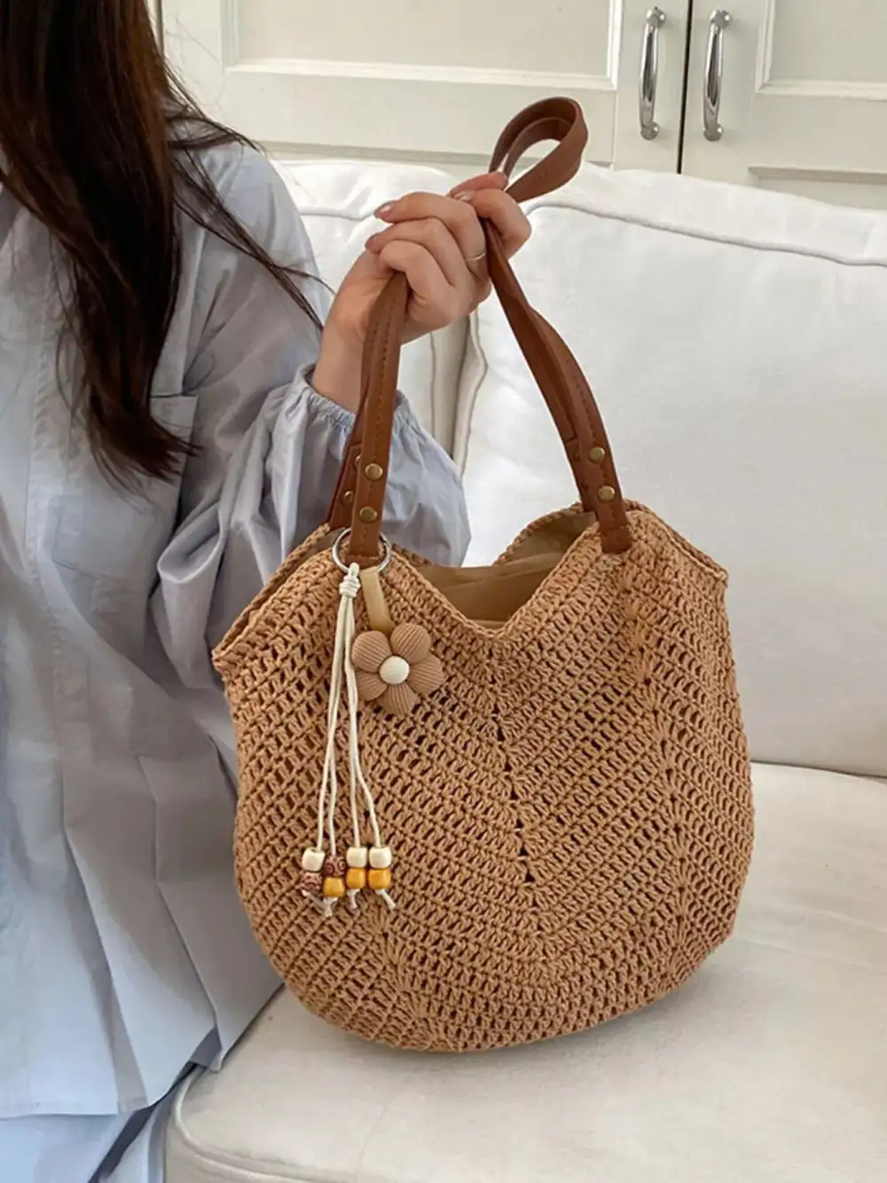 Women's Travel-Ready Crochet Knit Shoulder Bag