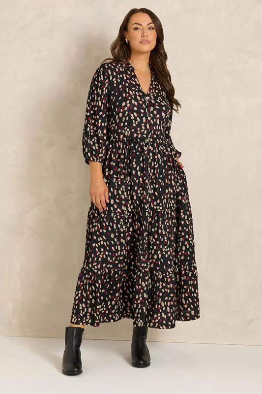 Black Spot Print Crinkle Maxi Dress detail 1