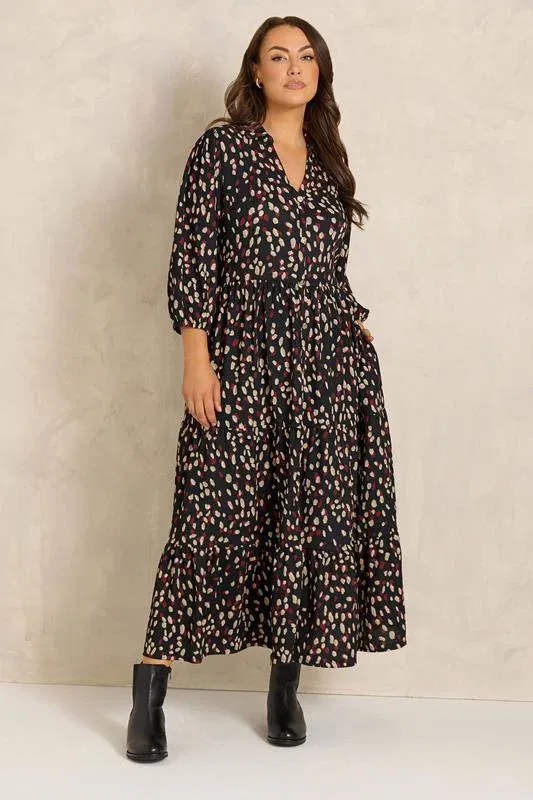 Black Spot Print Crinkle Maxi Dress