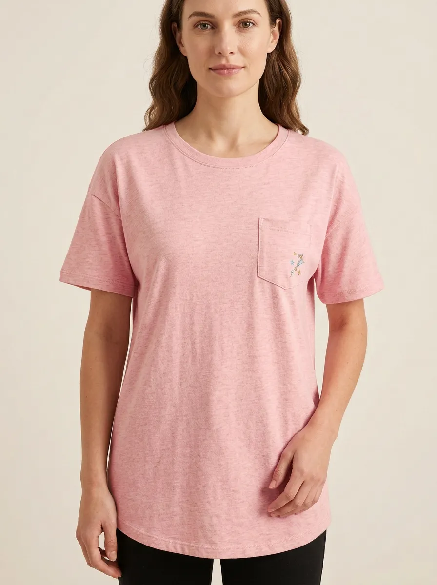 Women's Kite Embroidered Pocket Crewneck T-Shirt