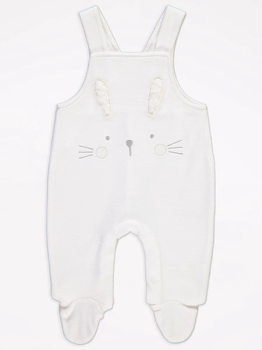 White Bunny Dungarees and Spotty Bodysuit Outfit detail 2
