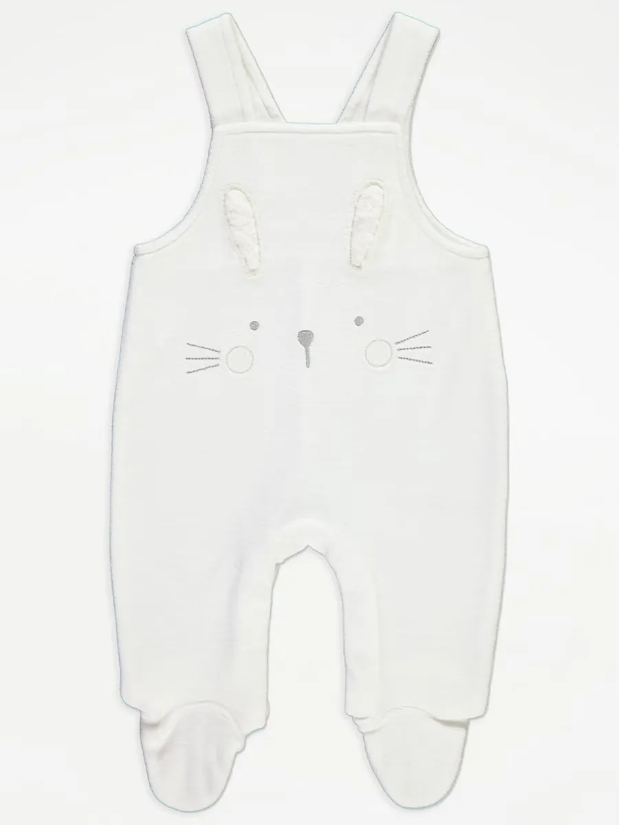 White Bunny Dungarees and Spotty Bodysuit Outfit