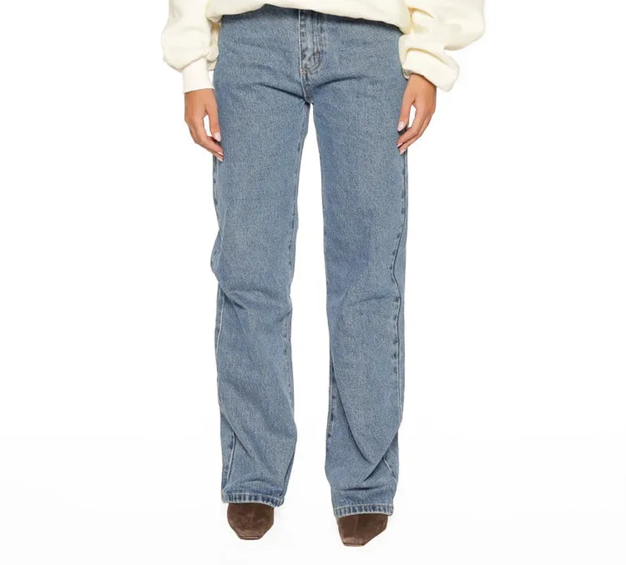 Mid-Wash Eyelet Cargo Wide-Leg Jeans