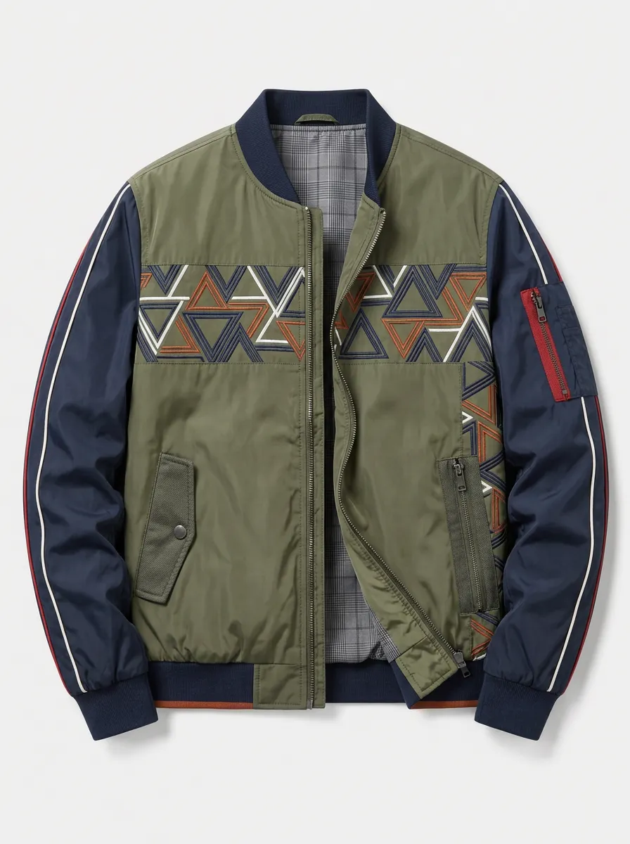 Men's Geometric Triangle Pattern Printed Bomber Jacket
