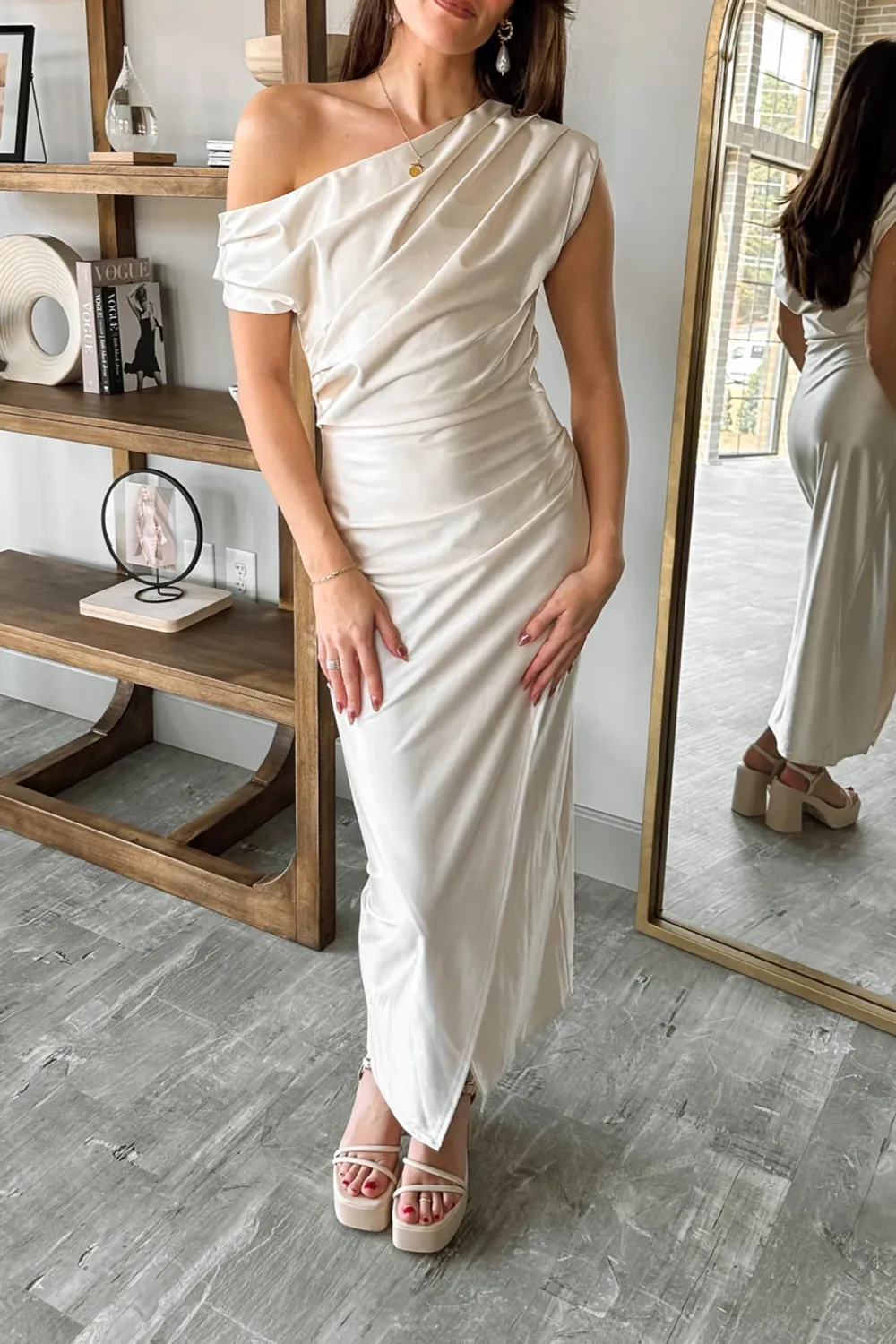 Ruched Overlap Slit Hem Dress