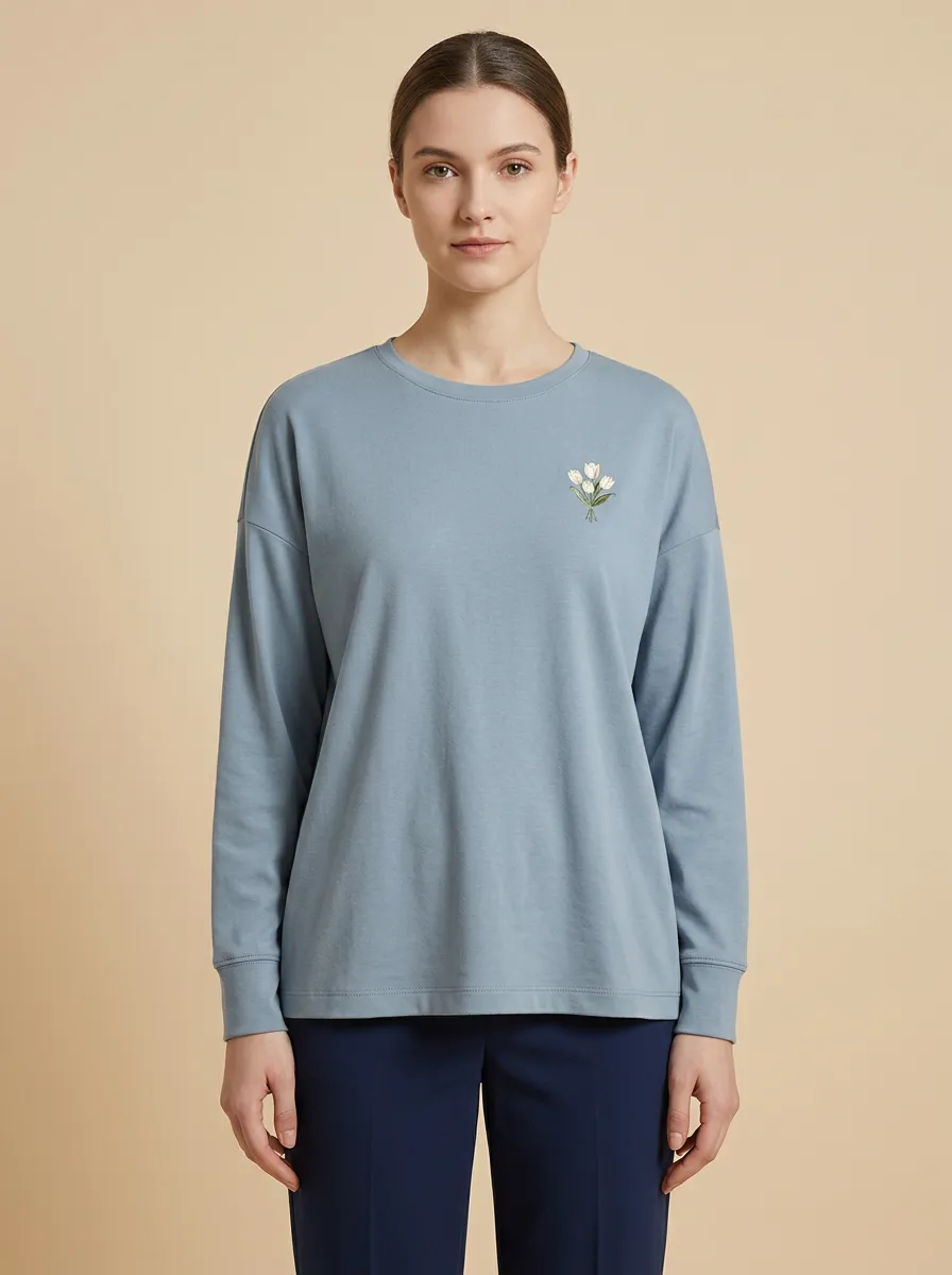 Women's Floral Embroidery Long-Sleeve T-Shirt