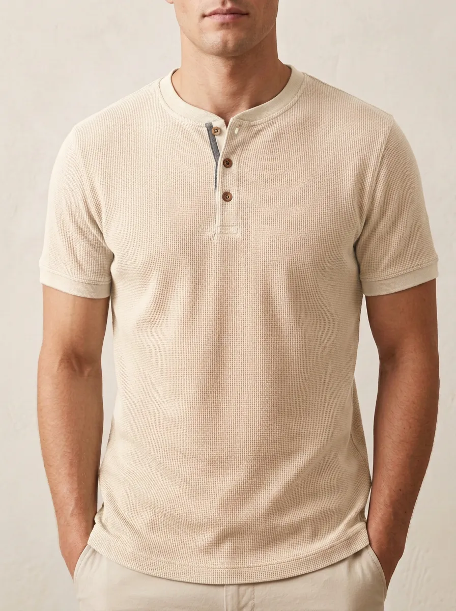 Streamlined Waffle-Knit Men's Short-Sleeve Henley Shirt