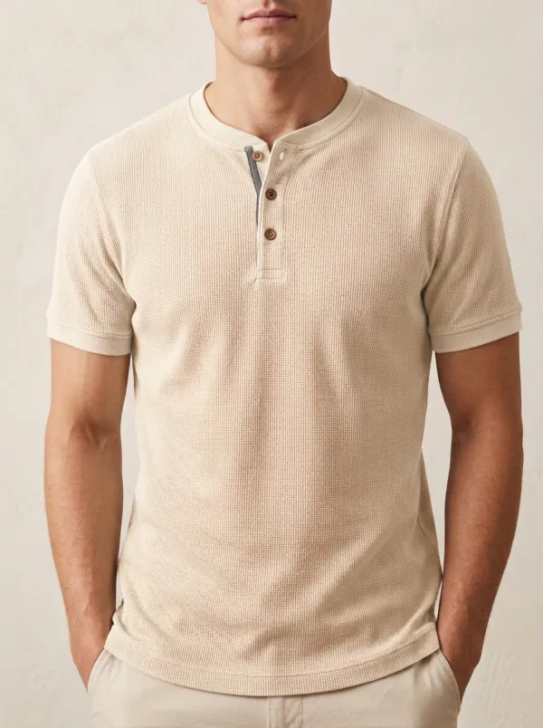 Streamlined Waffle-Knit Men's Short-Sleeve Henley Shirt
