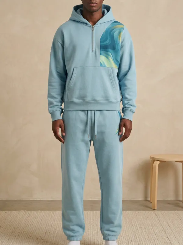 Men's Abstract Wave Printed Hooded Tracksuit