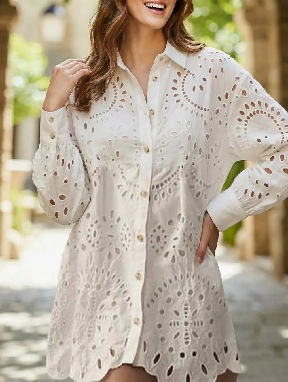 Openwork Buckle Lapel Shirt
