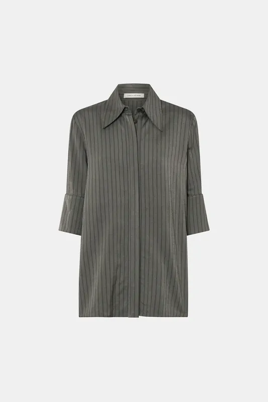 Gray Stripe Short Sleeve Striped Shirt