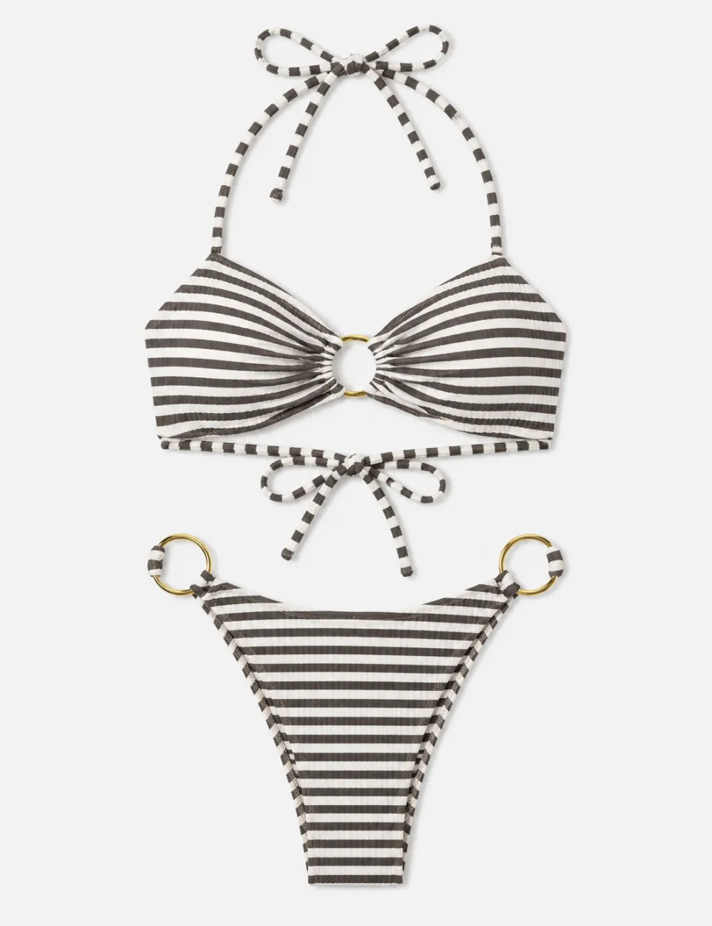 Ring Halter Bandeau Piece Bikini Set