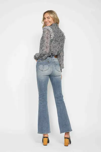 Casual Flare Leg Embroidered Denim Jeans
