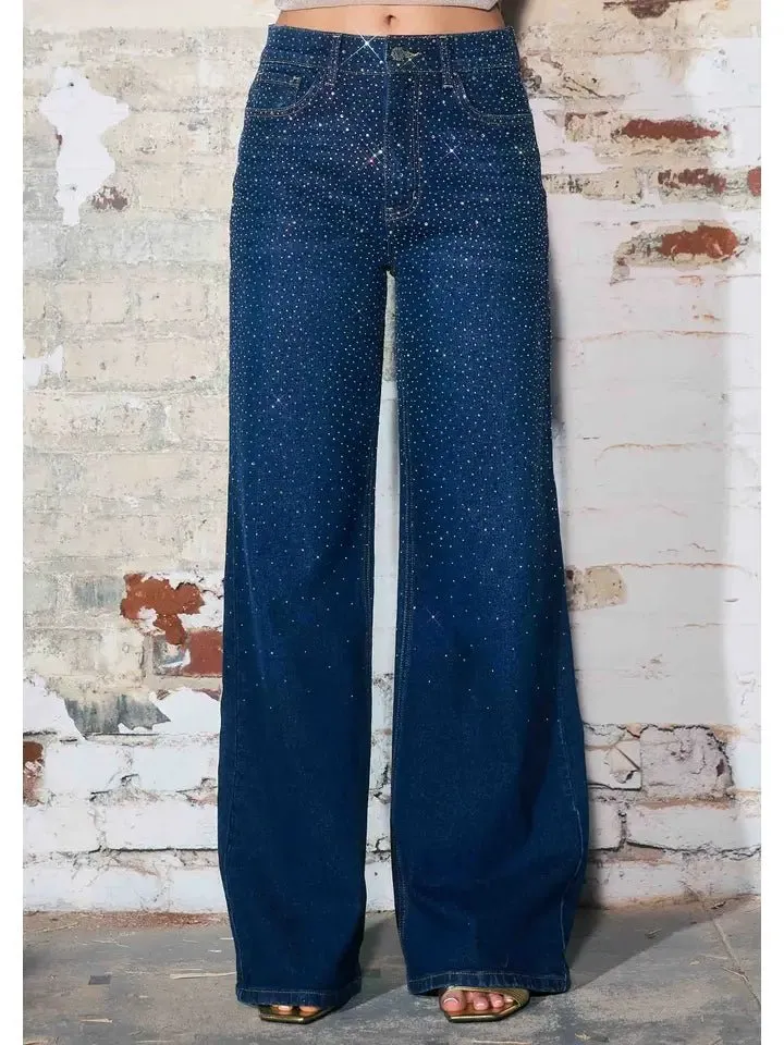 Rhinestone Cuff High Rise Jeans